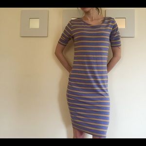 LuLaRoe Julia Dress Blue and Yellow Stripes
